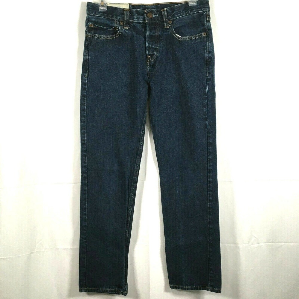 Hollister Jeans Mens Sz 28Wx29L Dark Wash Cotton Straight‎ Leg Button Fly